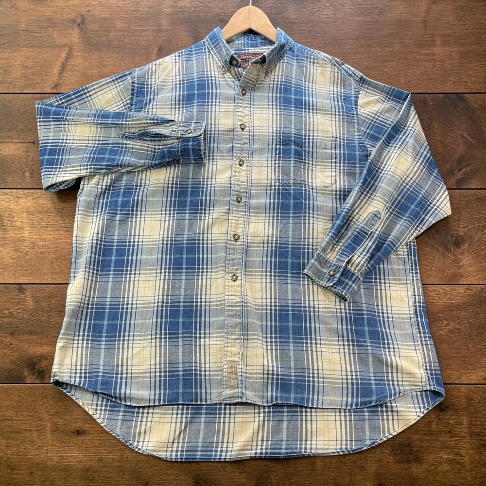 Vintage Y2K Abercrombie & Fitch The Big Shirt Mens XL Blue Yellow Plaid Long Sle